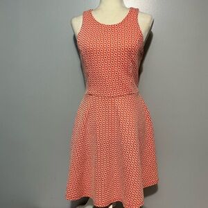Finn & Clover Womens Dress Orange White Geometric Sleeveless Knee Length size M